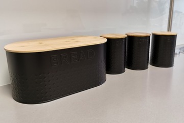 ZESTAW 5w1 CHLEBAK + POJEMNIK NA KAWA CUKIER HERBATA + DESKA KROJENIA WZ03