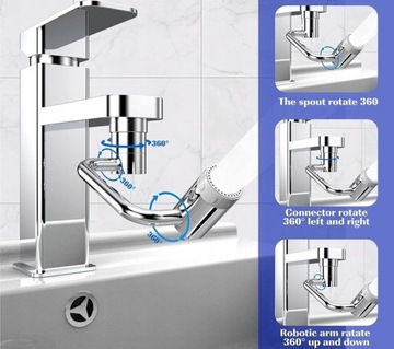 ПОВОРОТНЫЙ НА 1080° ЛАТУННЫЙ КРАН АЭРАТОРА, УДЛИНИТЕЛЬ СЕРЕБРЯНЫЙ МЕТАЛЛ