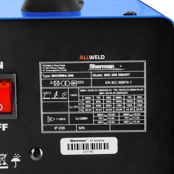 SPAWARKA MIGOMAT SHERMAN MIG 200 SMART MMA TIG 200A 230V SYNERGIA FLUX 3W1