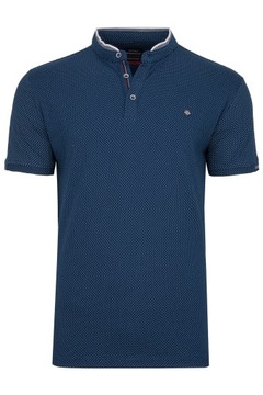 KOSZULKA MĘSKA T-SHIRT STÓJKA NIEBIESKA WZORY L