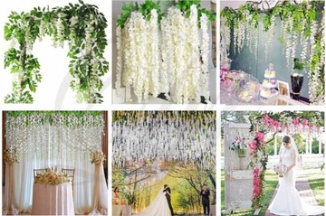 Искусственный цветок веточки глицинии для причастия на свадьбу 110см