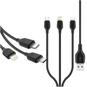 KabelUSB do Lightning / USB-C / microUSB 3w1 XO NB103 1m 2,1A Do ładowania
