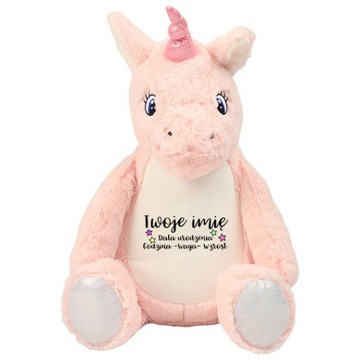 MIŚ MISIEK JEDNOROŻEC R&Oacute;ŻOWY METRYCZKA TWOJE IMIĘ