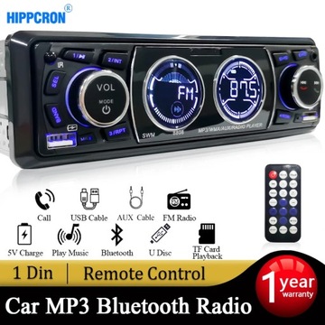 Radio samochodowe 1din Bluetooth MP3 FM 60Wx4 USB/karta TF, pilot