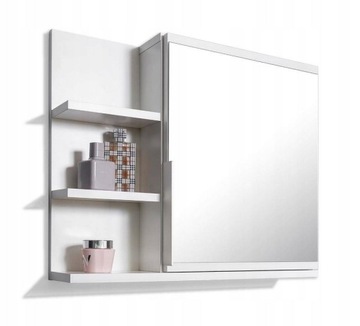 ШКАФ ДЛЯ ВАННОЙ КОМНАТЫ С ЗЕРКАЛОМ И СВЕТОДИОДНОЙ НАСТЕННОЙ СВЕТИЛЬНИКОЙ - БЕЛЫЙ ЛЕВЫЙ