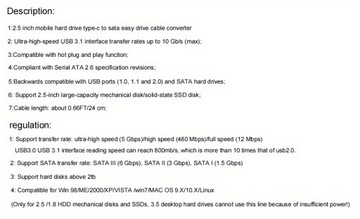 Кабель типа c — SATA7, 15-контактный, USB3.1 — SATA, последовательный порт, 6,35 см