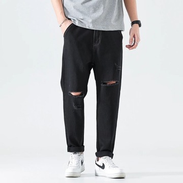 Ripped Jeans For Men Hollow Out Black Jeans Hip Ho