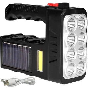 LATARKA AKUMULATOROWA 8X LED MOCNE ŚWIATŁO RĄCZKA TURYSTYCZNA SOLARNA