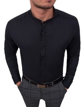 РУБАШКА МУЖСКАЯ, ЧЕРНАЯ ВОРОТНИК-СТОЙКА, РАЗМЕР SLIM STRUCTURE - 5XL