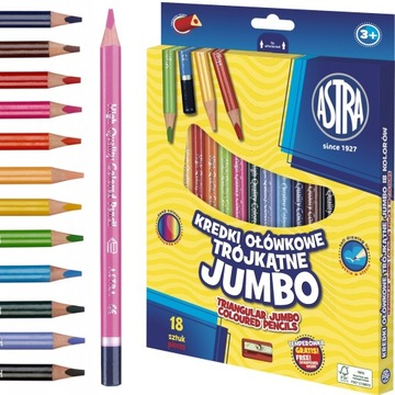 Astra KREDKI TRÓJKĄTNE JUMBO 18 kolorów+temperówka