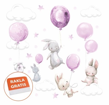 Naklejka na ścianę dla dzieci króliczki balony
