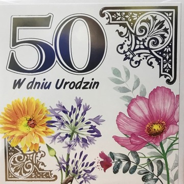 Kartka urodzinowa 50 życzenia koperta srebrzenia