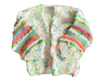 Sweter kardigan handmade bufiaste rękawy Alpaka SM