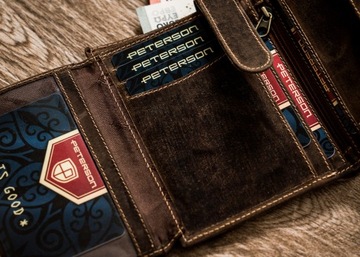 PETERSON duży portfel męski skórzany na suwak RFID