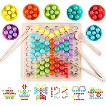 WOOPIE KOLOROWE KULKI DREWNIANA UKŁADANKA MONTESSORI MOZAIKA SORTER