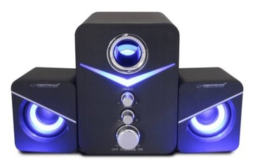 MOCNE GŁOŚNIKI 2.1 KOMPUTEROWE PODŚWIETLENIE LED SUBWOOFER USB MINI-JACK