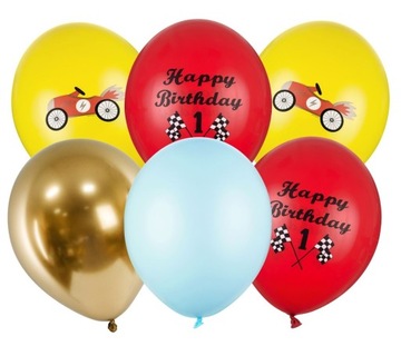 Banlony HAPPY BIRTHDAY czerwone zlote samochód 30 cm 6 szt na urodziny