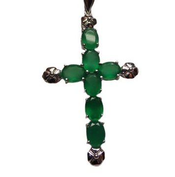 Srebrna zawieszka krzyż zielone kamienie