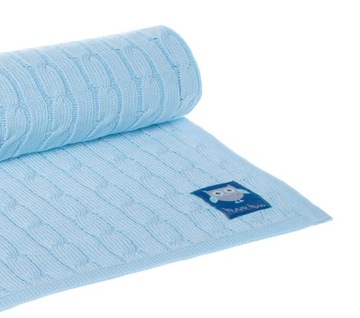 NIEBIESKI KOC / KOCYK w warkocze bawełna 80x100 bawełniany