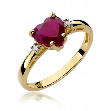 Piękny pierścionek serce Rubin Diamenty kazdy rozm