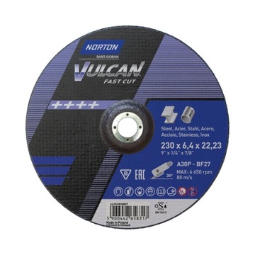 TARCZA DO SZLIFOWANIA METALU NORTON VULCAN 230x6,4 STAL INOX