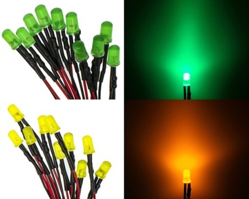LED ДИОДЫ 12В 5мм 8 ЦВЕТОВ кабель 20см 10шт