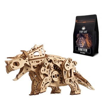 Dinozaur Triceratops Ugears drewniany model 3d gratis próbka kawy 50g