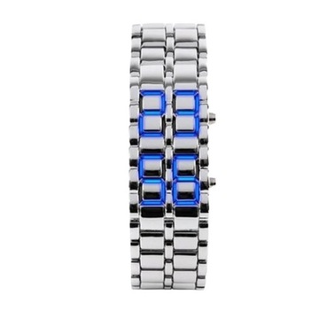 Fashion Black Full Metal Digital Lava Wrist Watch Men Red/Blue LED Display