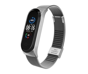 Bransoleta opaska do xiaomi mi band 3/4/5/6 na zatrzask srebrna