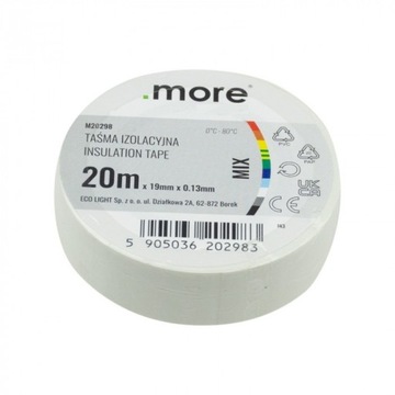 TAŚMA PCV IZOLACYJNA 19MM 20M BIAŁA MIĘKKA