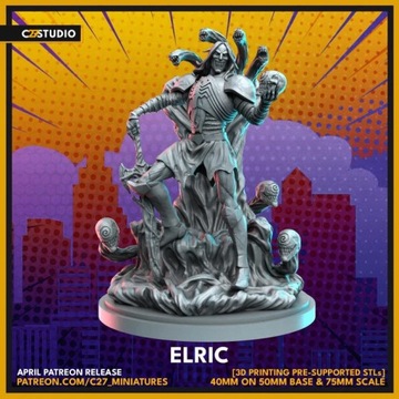Elric (40mm Scale on 50mm Base and 75mm Scale) matched to Marvel Crisis Pr