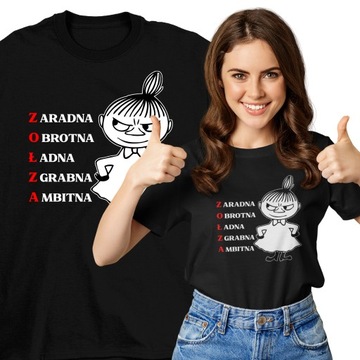 Damski T-Shirt czarny Koszulka bawełniana ZOŁZA z bajki Muminki MAŁA MI M