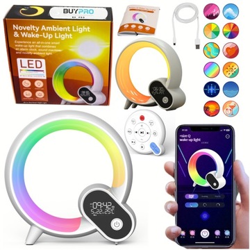 Głośnik Bluetooth Lampka Nocna Zegar Budzik Światło Symulujące Naturę 6w1