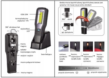 COB LED СВЕТОДИОДНАЯ ЛАМПА ДЛЯ МАСТЕРСКОЙ, АККУМУЛЯТОРНЫЙ ФОНАР С USB-КРЮКОМ