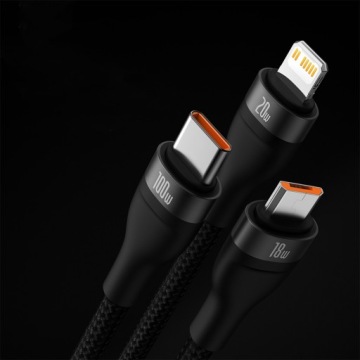 КАБЕЛЬ BASEUS USB 3 в 1 USB-C/Lightning/micro USB STRONG CABLE 100 Вт 1,2 м