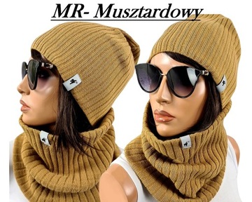 Piękny zimowe damski KOMPLET GRUBA CZAPKA KOMIN szalik POLSKI KOLORY