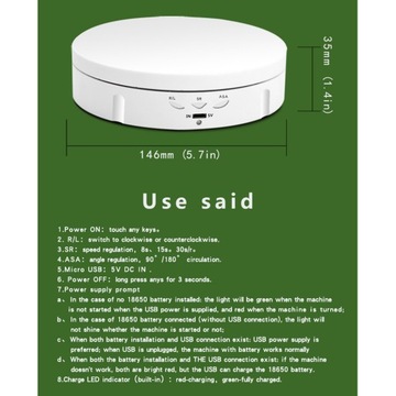 Электрический вращающийся на 360° проигрыватель с зарядкой через USB