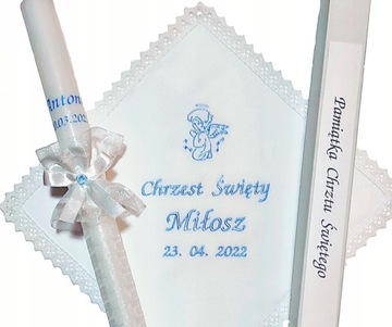 SZATKA i ŚWIECA DO CHRZTU imię data HAFT