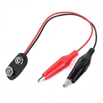 GNIAZDO ZATRZASK BATERII 9V Z KROKODYLKAMI 15CM