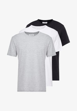 T-shirt basic męski 3 pak PIER ONE czarny szary biały M