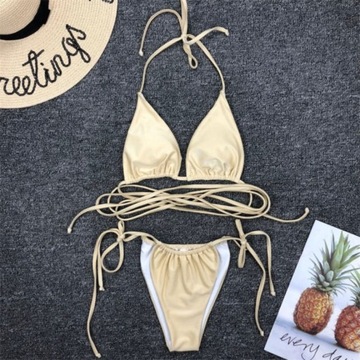 STRÓJ KĄPIELOWY DWUCZĘŚCIOWY WIĄZANY SEXY KOSTIUM BIKINI STRAPS BOHO L