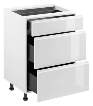 Кухонный шкаф ASPEN D60S3, ящики белый глянцевый, направляющие METALBOX