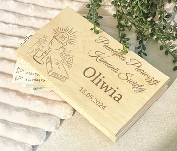 Деревянная копилка, сувенир, Первое причастие, подарок с гравировкой.