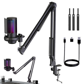 MIKROFON DO KOMPUTERA GAMINGOWY POJEMNOŚCIOWY RGB + STATYW