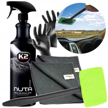 ZESTAW DO MYCIA SZYB K2 NUTA PRO GLASS CLEANER ŚCIERKA MIKROFIBRA MYJKA 1L
