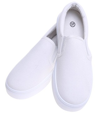 Białe wkładane trampki tenisówki slip on Lekkie buty z tkaniny 16064 38