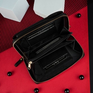 Módna čierna dámska peňaženka kabelka cez rameno 2v1
