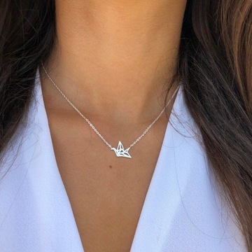 Origami Crane Necklace Animal Jewelry Stainless