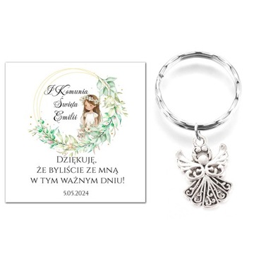 PODZIĘKOWANIE DLA GOŚCI UPOMINEK BRELOCZEK ANIOŁEK KOMUNIA PAMIĄTKA