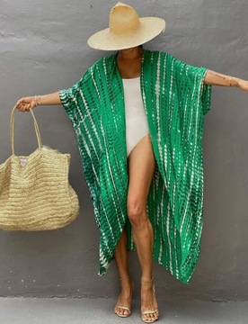 Bsubseach Plus Size Kimono Plażowe dla Kobiet Zielony